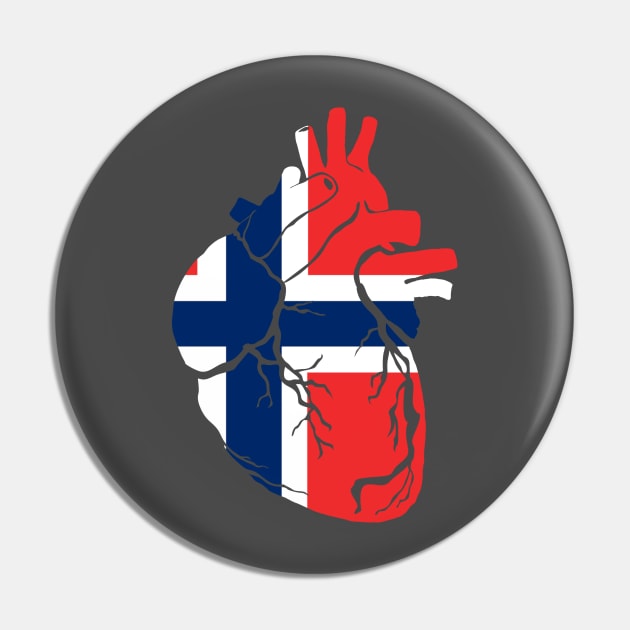 Anatomical heart design, Norwegian flag Pin by Bun Art Store