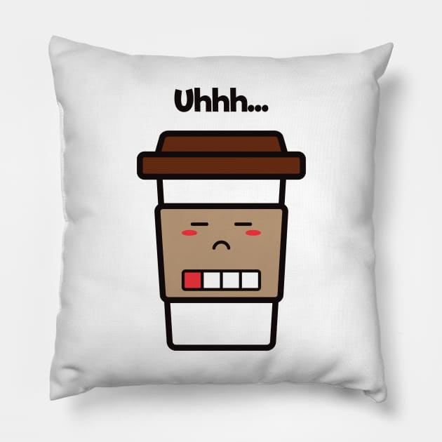 Uhhh... | Coffee Cup | Charging | Low Battery | Cute Kawaii | White Pillow by Wintre2