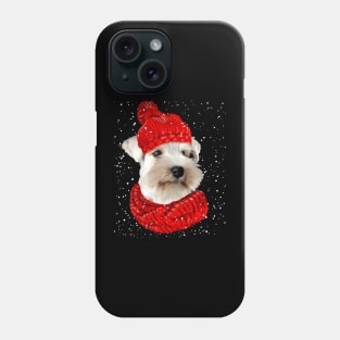 Miniature Schnauzer Wearing Red Hat And Scarf Christmas Phone Case