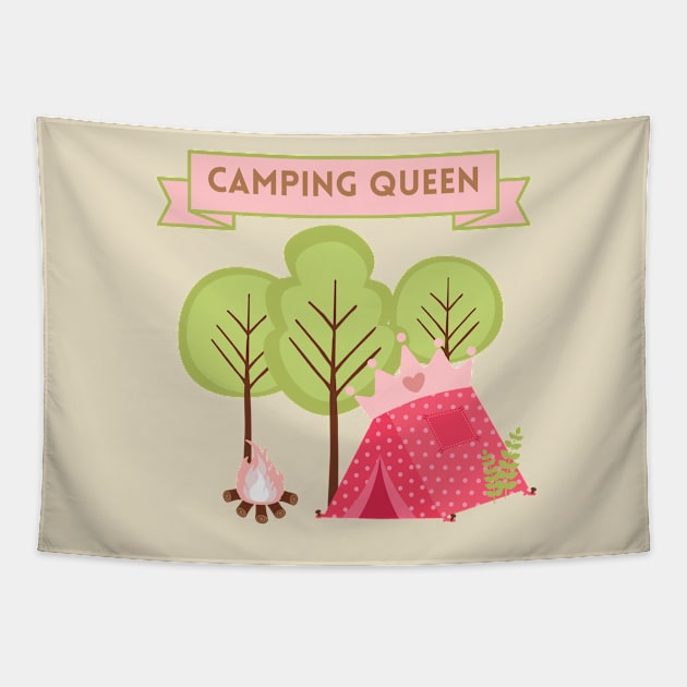 Camping Queen - white background Tapestry by Tee's Tees