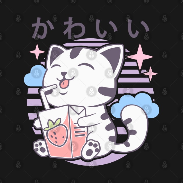 Kawaii Aesthetics Japanese Strawberry Milk Shake かわいい Cat - Violet - Strawberry Milk by DuskySavage