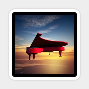 A Red Piano Floating In The Sky At Sunset Magnet