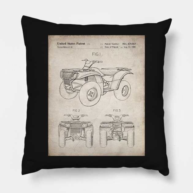 ATV Quad Bike Patent - Off-Roader Motorsports Fan Art - Antique Pillow by patentpress