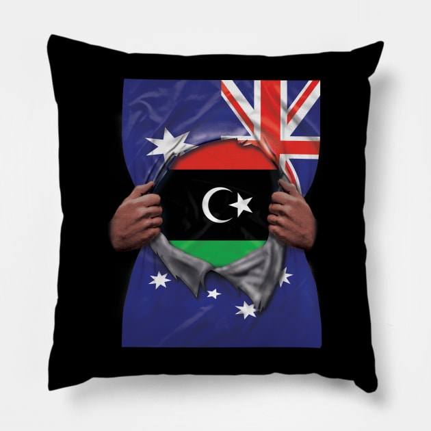 Libya Flag Australian Flag Ripped - Gift for Libyan From Libya Pillow by Country Flags