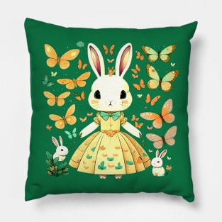 Bunny Girl Among Butterflies Pillow