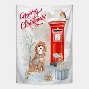 Cavapoo Merry Christmas Santa Dog Tapestry