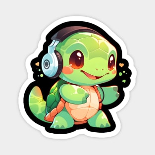 Cute Green Turtle with Headphones Magnet