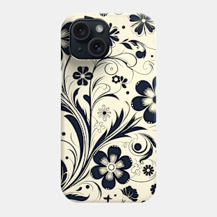 Black Floral Pattern on Beige Phone Case