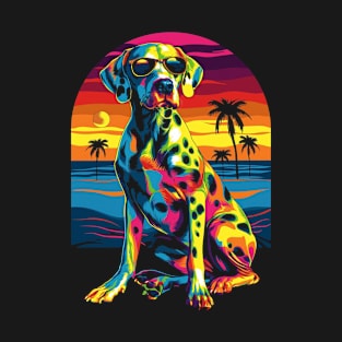 Dalmatian Dog Sunglasses Beach Sunset Pop Art T-Shirt