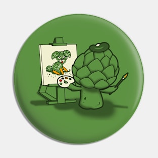 Funny Cute Artistic Artsy Vegan Artichoke Painting Cartoon Pin