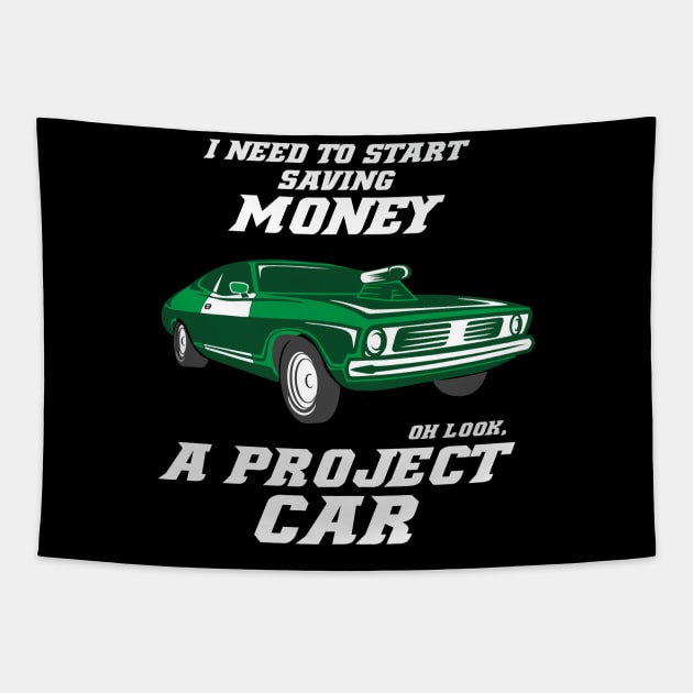 Oh look, Project Car funny Tuning Car Guy Mechanic Racing Tapestry by FunnyphskStore