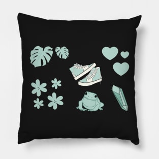 Cute Aesthetic Sticker Pack - Pastel Teal Green Pillow