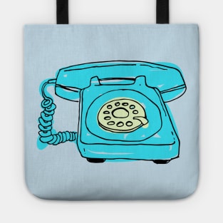 Sketchy Old Retro Rotary Phone - Teal Background Tote