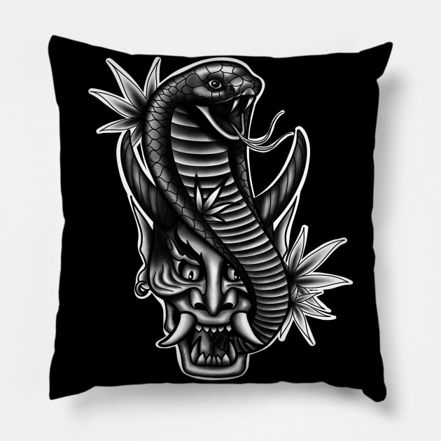 Japanese Mask Hannya with Cobra Snake art Pillow by Print Art Station