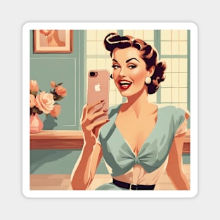 Vintage Selfie Retrogram Pin Up Girl Art Magnet