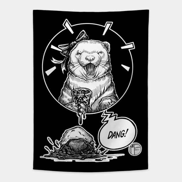 Ferret Ice Cream Cone - Dang! - White Outlined Version Tapestry by Nat Ewert Art