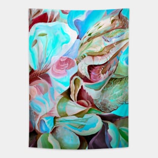 Aqua Tropical Abstract Contemporary Botanical Artwork Tapestry
