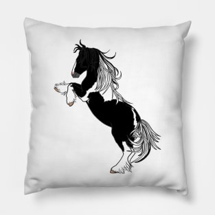 Black Tobiano Rearing Gypsy Vanner Pillow