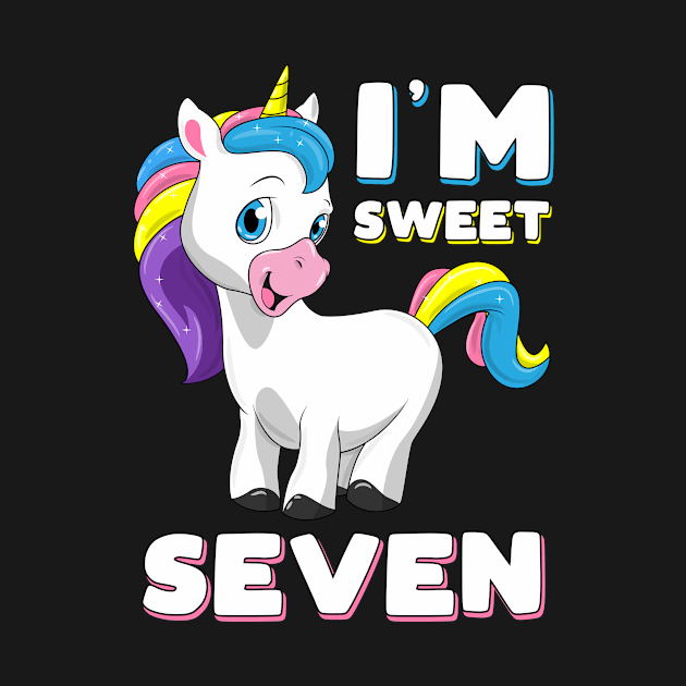 I'm seven Girl Shirt Sweet Unicorn 7th birthday Party Bday by ELFEINHALB