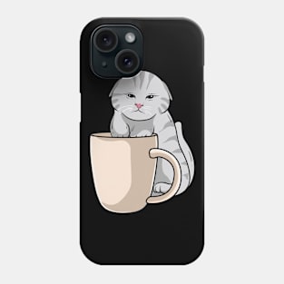 Cute cute, tired cat with coffee cup. Phone Case