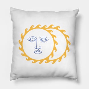 Sun Face Moon Yellow Retro Pillow