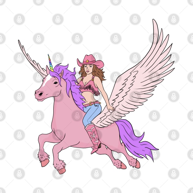 Cowgirl Riding a Pink Unicorn by Alure Prints