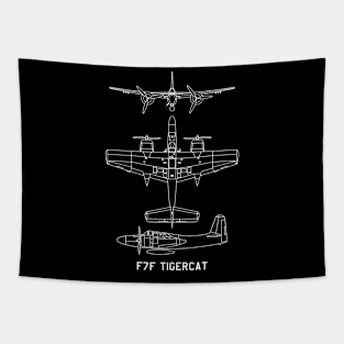 F7F Tigercat American WW2 Fighter Aircraft Blueprints Tapestry