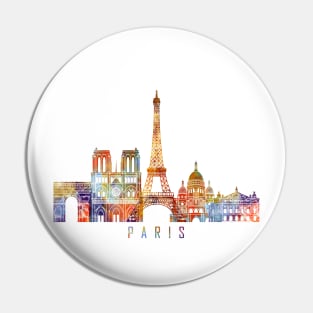 Paris Skyline Watercolor Pin