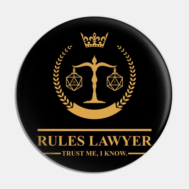 Rules Lawyer Emblem Tabletop RPG Pin by pixeptional