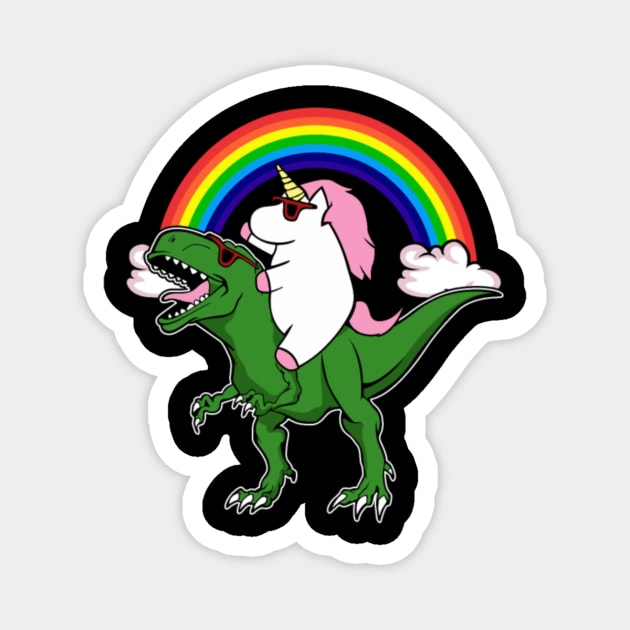 Unicorn Riding Dinosaur T Shirt T rex Kids Girls Magnet by Xizin Gao