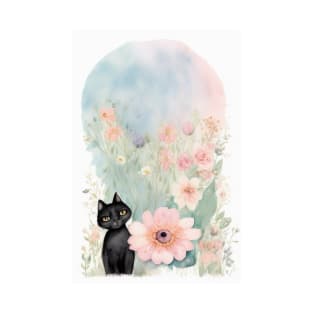 Black Cat in Pastel Colors T-Shirt