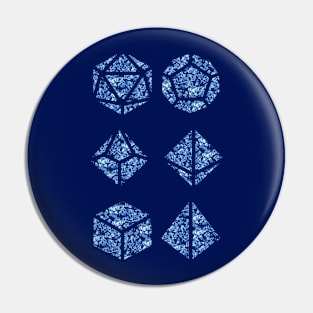 Delft Blue Gradient Rose Vintage Pattern Silhouette Polyhedral Dice - Dungeons and Dragons Design Pin