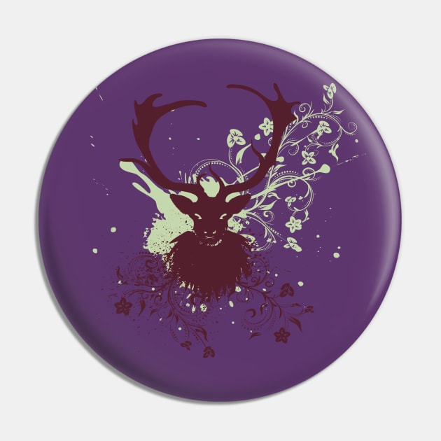 Grunge Stag head with Floral Pin by AnnArtshock