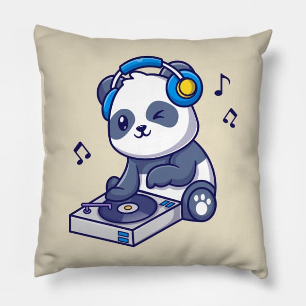 Cute Panda Playing DJ Music Cartoon Pillow by Catalyst Labs