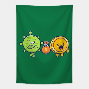 Cute virus with money cartoon 8 Tapestry