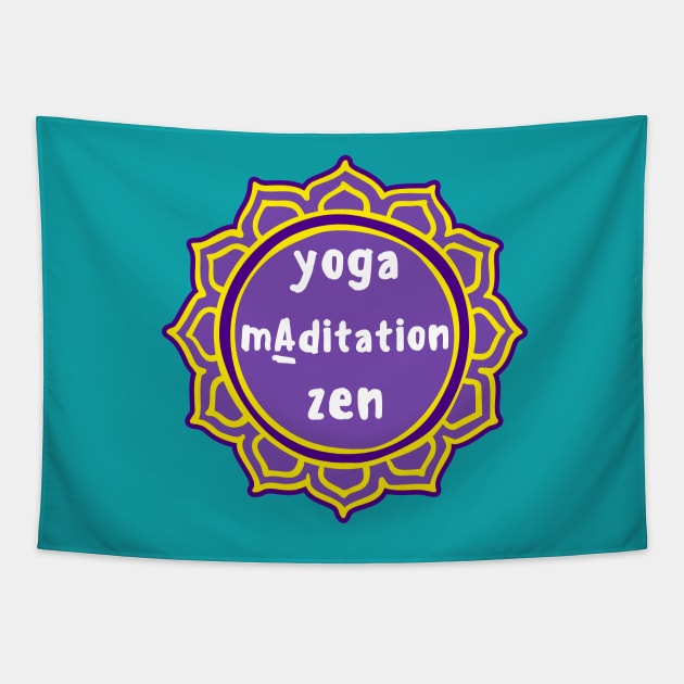 Violet Mandala and Sign 'Yoga Maditation Zen' for yogis Tapestry by leyaelena