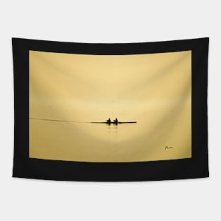 rowing at dusk Tapestry