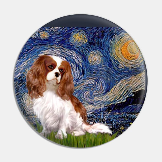 Blenheim Cavalier King Charles Spaniel in Starry Night Pin by Dogs Galore and More