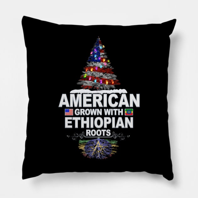 Christmas Tree  American Grown With Ethiopian Roots - Gift for Ethiopian From Ethiopia Pillow by Country Flags