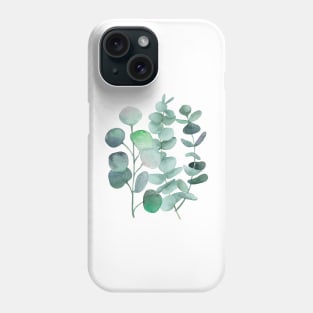 Watercolor, eucalyptus, leaves, botanical, painting, green Phone Case