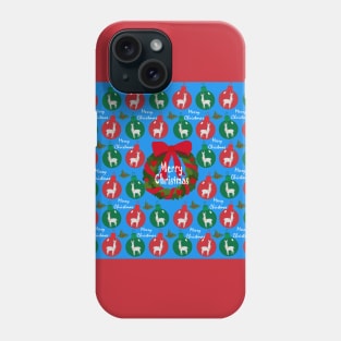 Merry Christmas Festive Holiday Llama Wreath and Ornaments Phone Case