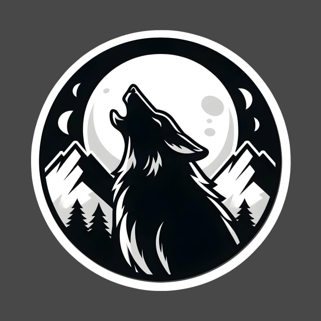 Wolf Howling At The Moon Black by artmythica