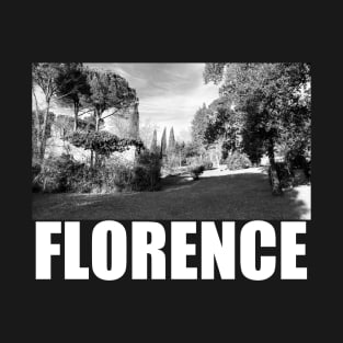 Florence Black and White Photography Travel Landscape (white text) T-Shirt