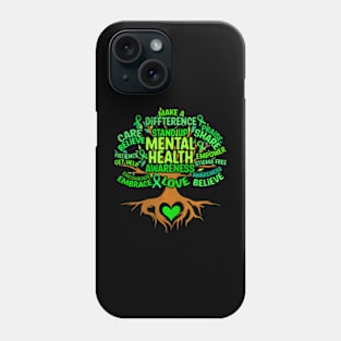 Mental Health Awareness Tree Mens Womens Grreen Ribbon Phone Case