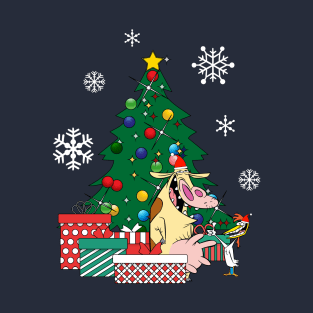 Cow And Chicken Around The Christmas Tree T-Shirt