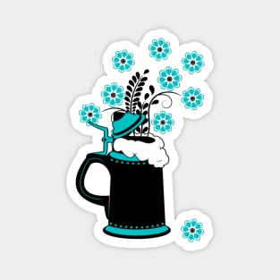 Black and Teal Beer Stein and Flowers Oktoberfest Magnet