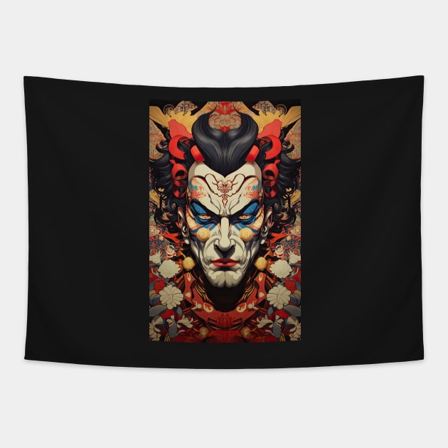 Demon King Japanese Vintage Kabuki-style Art Tapestry by kansaikate