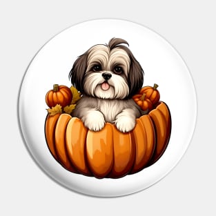 Shih Tzu Dog inside Pumpkin #2 Pin