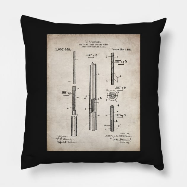 Pool Cue Patent - 9 Ball Art - Antique Pillow by patentpress