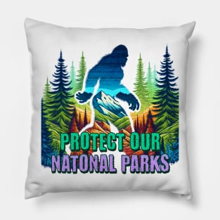 Protect Our National Parks Bigfoot Retro Forest Nature Pillow
